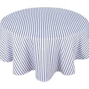Navy Blue Striped Cotton Tablecloth - 63&quot; Round - Nautical Style