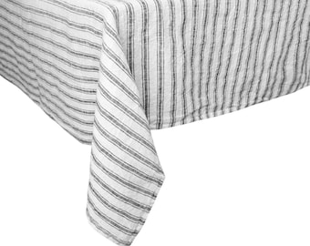 Black Linen Tablecloth,Linen, Striped Rectangle Table Cover, Indoor and Outdoor, Farmhouse Decor 63x120"