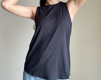 Black Cotton Tank Top: High Neck Sleeveless Workout Top