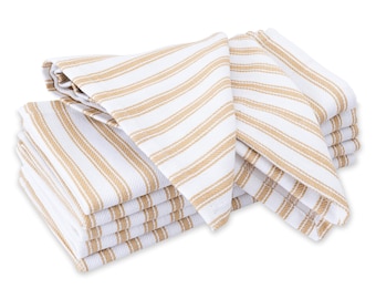 Beige Cotton Napkins 20x20", Farmhouse Striped Dinner Napkins Set of 6, Weddings Dining Decor
