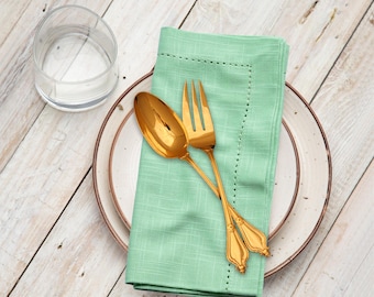Sage Green Napkins, Set of 6, Cotton Dinner Napkins, Washable, Hemstitched Table Decor 18x18"