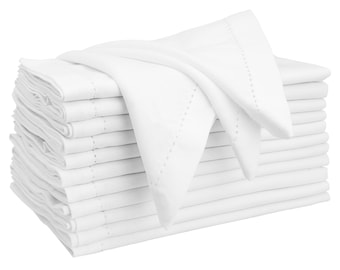 Cotton Dinner Napkins, White Hemstitch Cloth Napkins, Farmhouse, Wedding, Dining Decor Set of 12