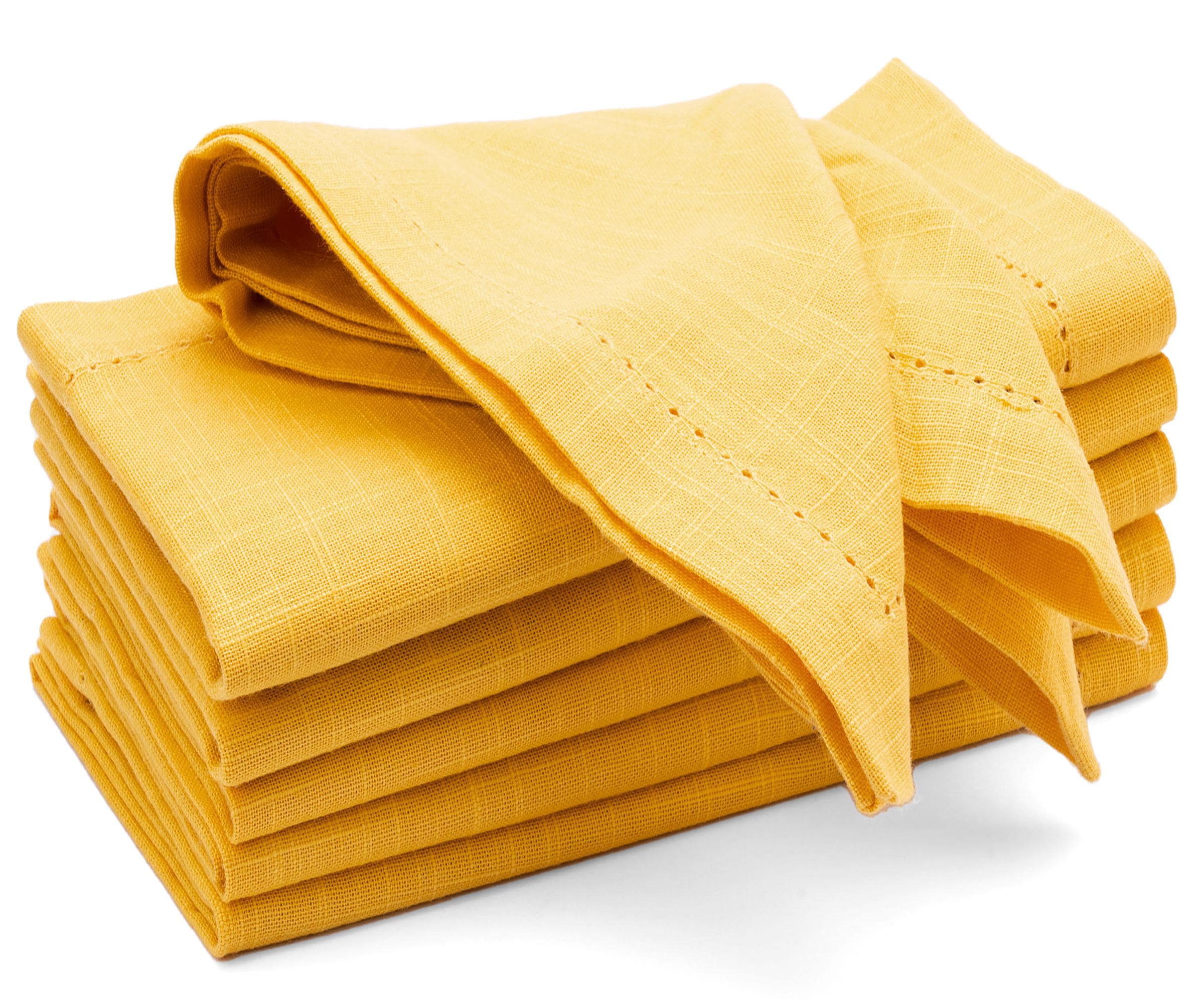 Yellow Cotton Cloth Napkins - Hemstitch Dinner Napkins, Set of 6