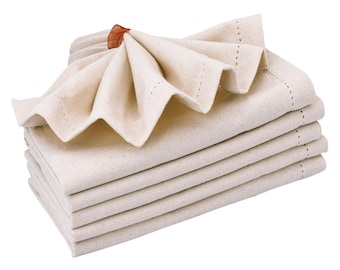 Cotton Hemstitch Dinner Napkins, Set of 6 - Natural Farmhouse Table Decor