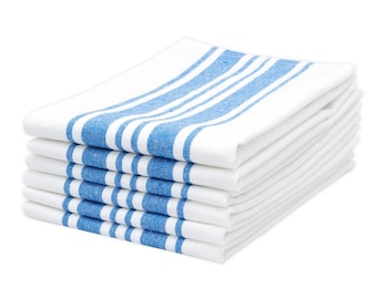 Royal Blue Striped Cloth Napkins - 100% Cotton Farmhouse Dinner Set