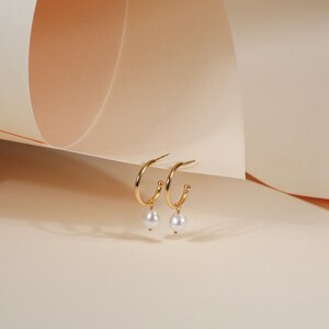 Freshwater Pearl Hoop Earrings: 18K Gold Plated Dangle Earrings