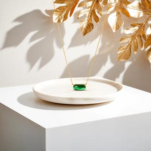 Emerald Quartz Pendant Necklace: 18K Gold Plated May Birthstone