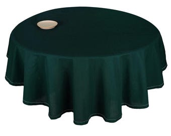 Forest Green Tablecloth 63 inch, Cotton Tablecloth, Round, Hemstitched, Dining Table Decor