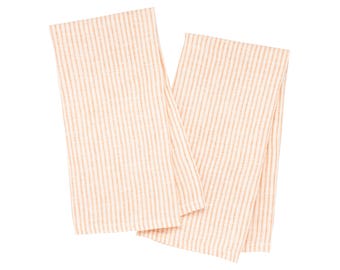 100% Linen Kitchen Towels, Orange Stripe Dish Towels, Tea Towel (18x28 inches)