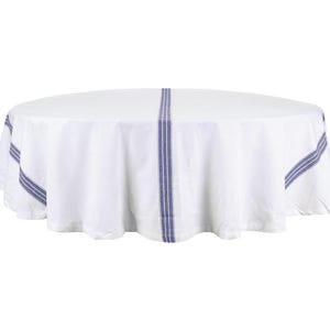 Navy Blue Cotton Round Tablecloth 63&quot; - Farmhouse Table Cover