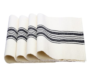 Set of 4 Navy Blue Striped Cotton Placemats (13x18") – Farmhouse Dining Decor