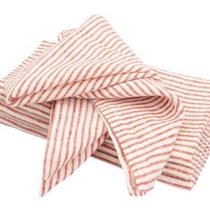 Red Striped Linen Napkins - Set of 4 - Stonewashed, Wedding, Dining, Christmas Table Napkins