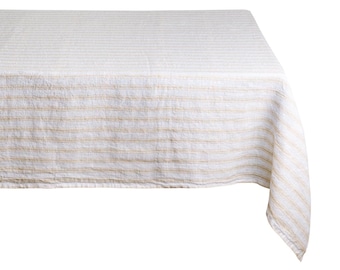 Beige Tablecloths for Rectangular Tables, 100% Linen Outdoor Table Cover, 63x98", Wedding Table Decor