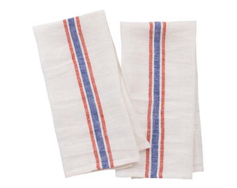 Set of 2 Linen French Striped Kitchen Towels, Farmhouse Tea Towels