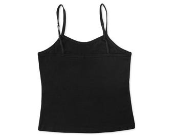 Black Camisole Top: Adjustable Spaghetti Strap Women’s Tops , Fitted Tank, Minimalist Top