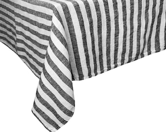 Black Tablecloth, Linen Striped Tablecloths 63x120", Rectangle Table cloth, Farmhouse, Outdoor Table Cover