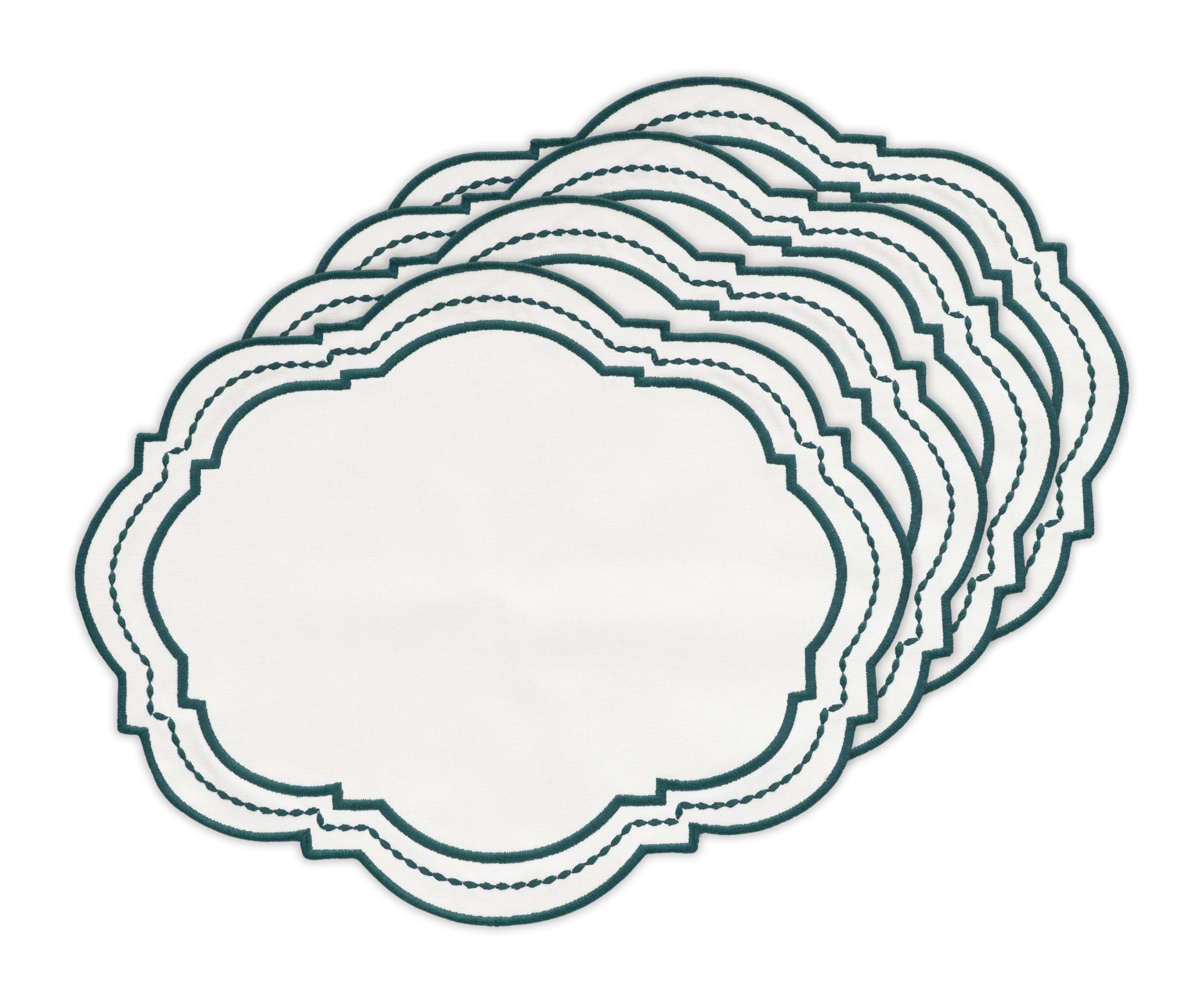 Green Oval Table Placemats Set of 4 100% Cotton Embroidered Washable Placemats Dinner Placemat Scallop Edge Table Decor 17x14"