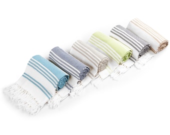 Turkish Cotton Bath Towels Set of 6, Multicolor Stripes, Soft Absorbent Beach Towels
