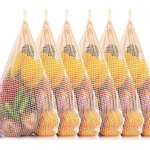 Large Mesh Produce Bags, Set of 6, Reusable Grocery Bags, Vegetable Storage Bags, Cloth Produce Bags, 100% Organic Cotton Drawstring Bags