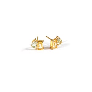 Toi et Moi Birthstone Earrings: Citrine & Green Amethyst, 18K Gold Plated