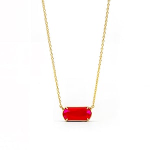 Pink Chalcedony Pendant Necklace: 18K Gold Plated Gemstone, Delicate Gift