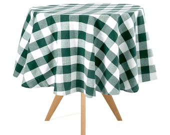 Green Checked Cotton Round Tablecloth – 60 Inch Farmhouse Style, Buffalo Plaid Tablecloth
