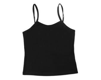 Organic Cotton Black Camisole Top: Adjustable Spaghetti Strap
