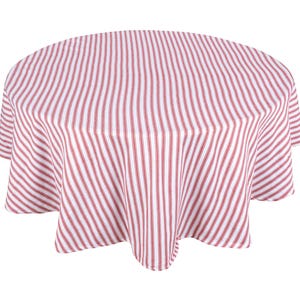 Red and White Striped Cotton Tablecloth - 63&quot; Round Farmhouse Dining