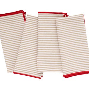 Beige Cotton Napkins with Red Trim, Striped Napkins, Farmhouse, Dining, Christmas Table Decor