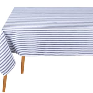 Navy Blue Striped Cotton Tablecloth: Farmhouse Dining Table Cover