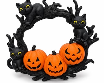 Halloween Wreath Pumpkin and Cats