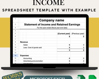 Income Statement | Template Excel Finance Sheet  | Instant Download | Editable Printable |  Google Sheet | Small Business Financial Planning