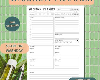 Washday Tracker | Printable Journal Curly Wavy Hair | Natural Curl Routine Checklist | PDF Curly Hair Planner | Editable Download Goodnotes