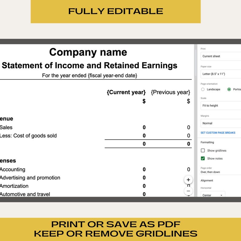 Income Statement | Template Excel Finance Sheet | Instant Download ...