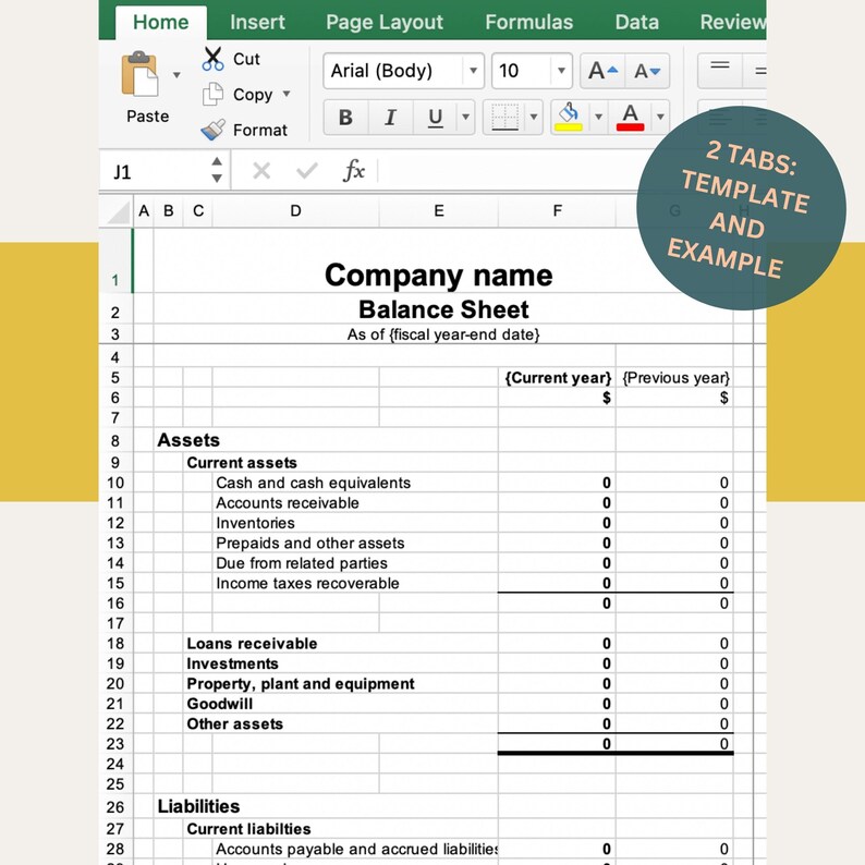 Balance Sheet | Template Excel Finance Sheet | Instant Download ...