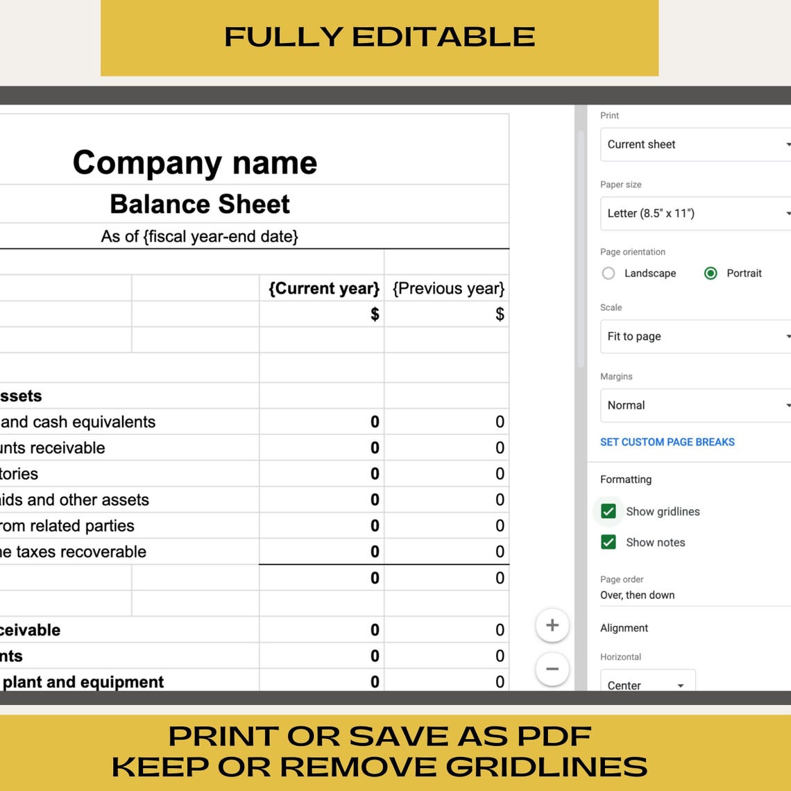 Planning Balance Table Example Balance Sheet | Template Excel Finance Sheet | Instant Download ...