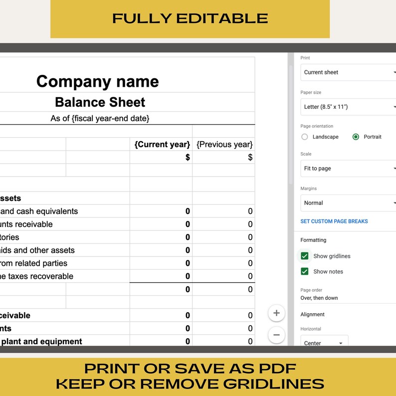 Balance Sheet | Template Excel Finance Sheet | Instant Download ...