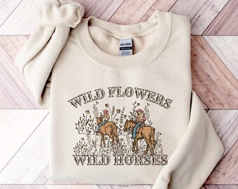 Wild Horses & Flowers Sweatshirt: Western Rodeo Graphic Sweater