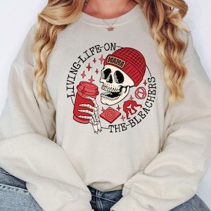Living Life on the Bleachers Mom Shirt, Sports Mama Shirt, Skull Sweatshirt, Hockey Mama Shirt, Skellington Coffee Tee, Mother&#39;s Day Gift