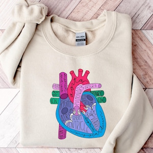 Heart Anatomy Sweatshirt, Cardiac Nursing Gift, Nursing School Shirt, Medical School Student Shirt, Cardiologist Anatomical Heart Shirt