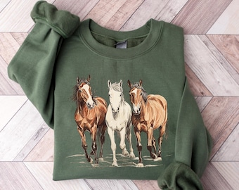 Western Horses Sweatshirt, Trendy Horse Lover Gift