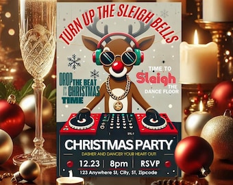 Funny Christmas DJ Party Invite | Editable Holiday Template (Digital Download)