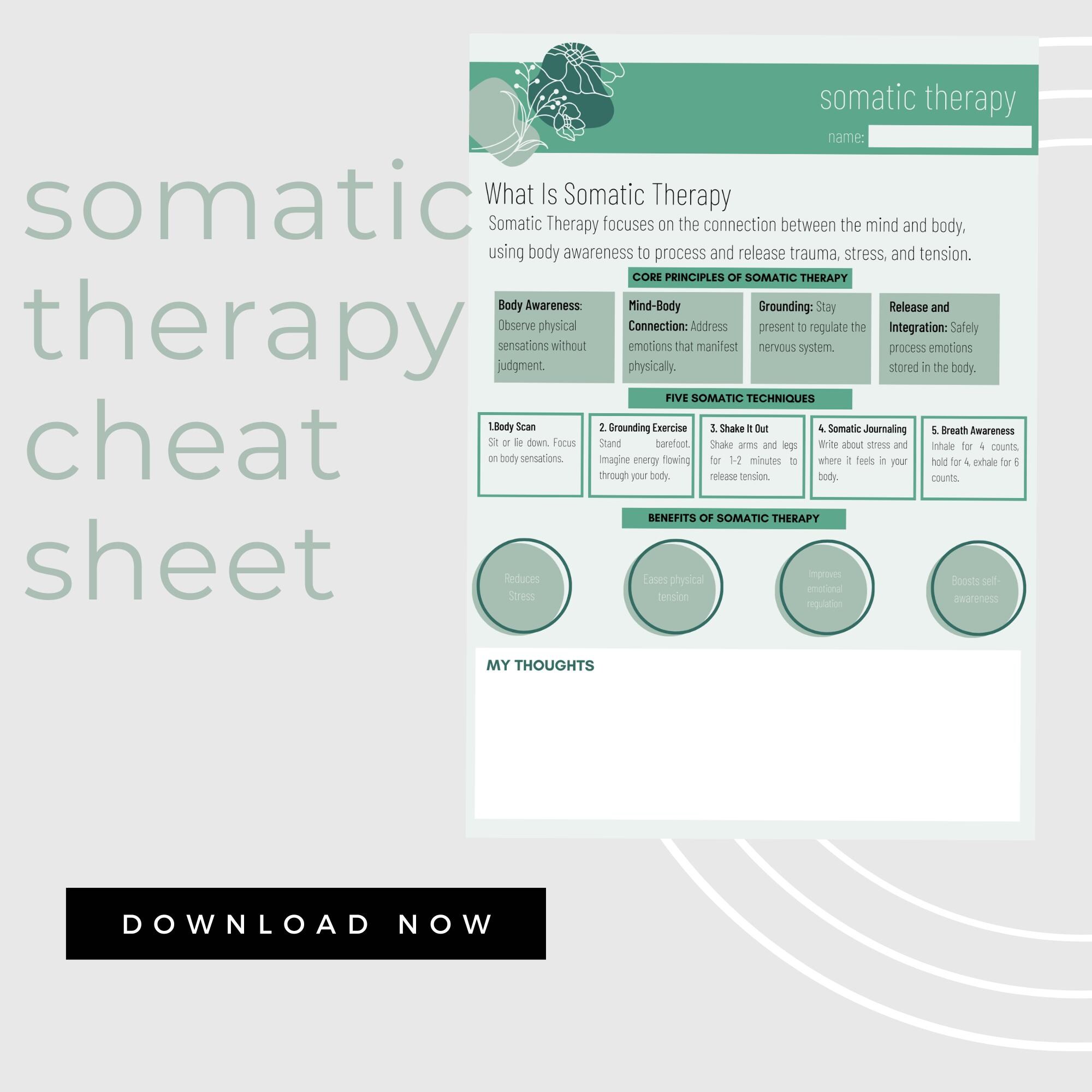 Somatic Therapy Cheat Sheet: Stress Relief & Mind-body Healing ...