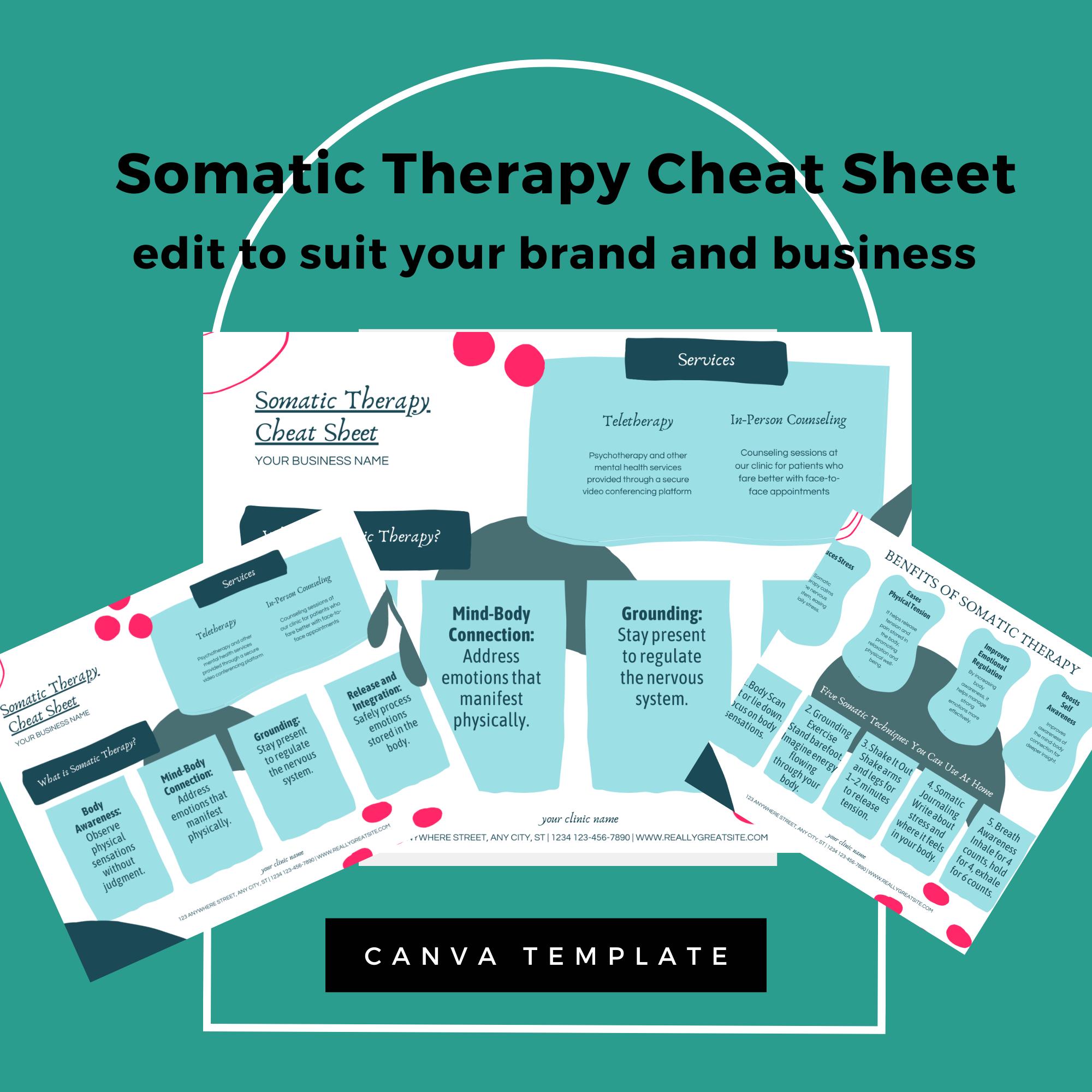 Somatic Therapy Cheat Sheet: Customizable Canva Template (instant ...