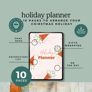 Planificador navideño imprimible/PDF digital festivo + plantilla Canva para regalos, comidas y listas de tareas