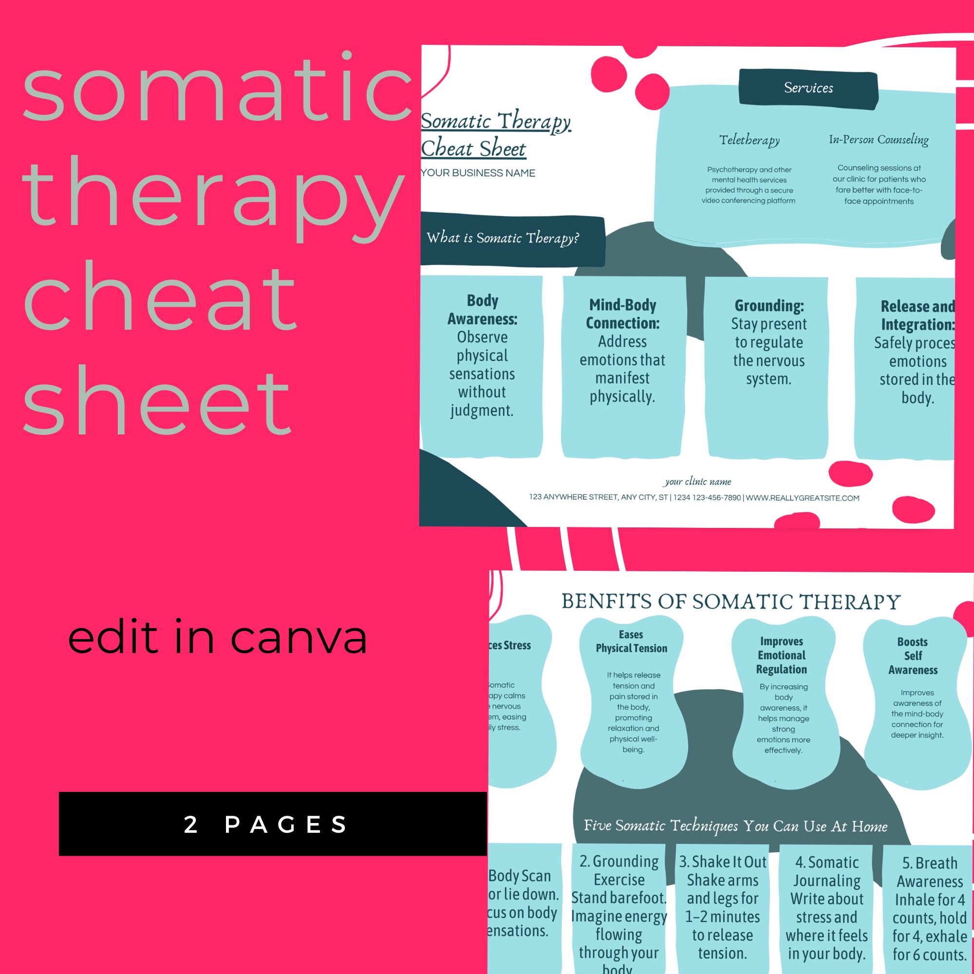 Somatic Therapy Cheat Sheet: Customizable Canva Template (instant ...