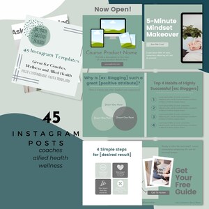 Aanpasbare Instagram-sjablonen voor coaches, welzijnsprofessionals en paramedici | 45 canvasontwerpen