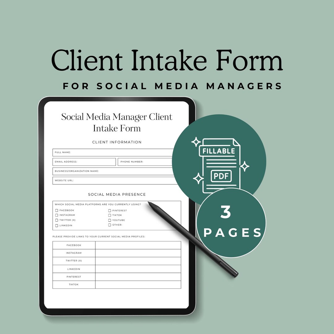 Social Media Client Intake Form | Editable Canva Template + Fillable ...