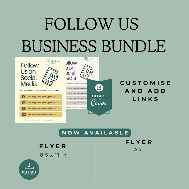 Follow Us on Social Media Flyer - Editable Canva Template in 4 Color ...