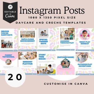 ファミリーデイケア＆託児所向けInstagramテンプレート20選 – 1080x1350 Canvaで編集可能なデザイン | 在宅教育者や保育者に最適